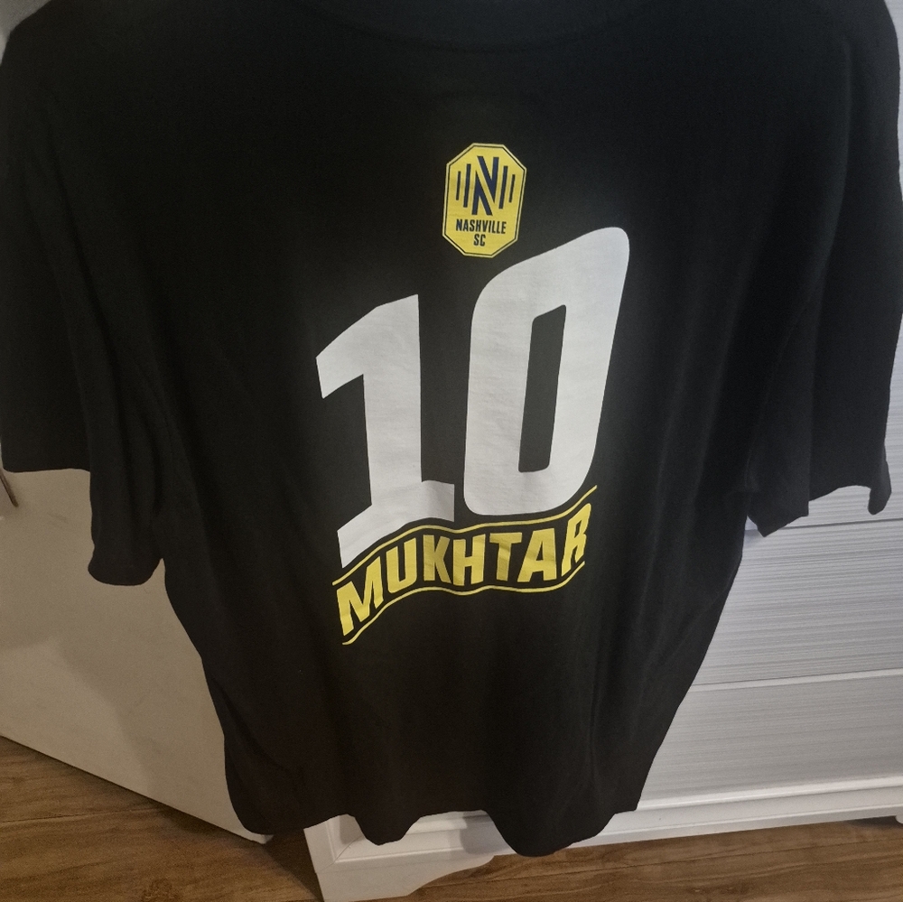 Black Nashville SC T-Shirt with Yellow and White Print